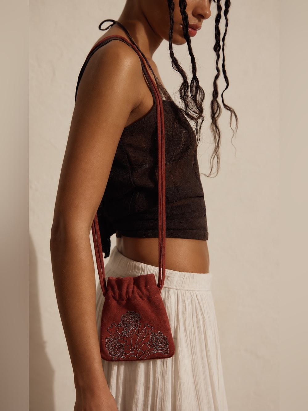 Free People Eden Mini Pouch Shoulder Suede Embroidered Bag Festival